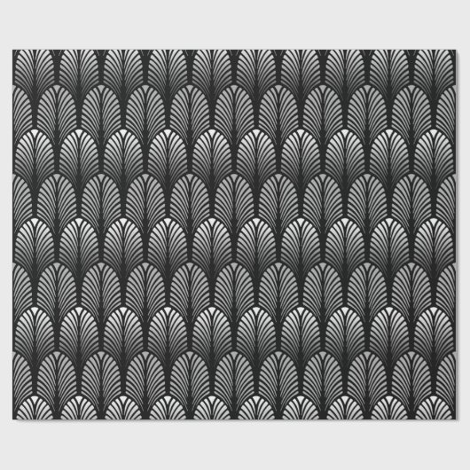 Papier Cadeau Motif de plume d'art déco, gris argenté et noir (Plat)