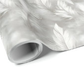 Papier Cadeau Motif de plumes grises et blanches pour mariage  (Coin rond)