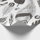 Papier Cadeau Motif de plumes noir et blanc (Coin)