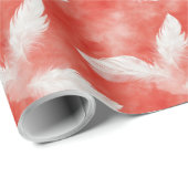 Papier Cadeau Motif de plumes rouges et blanches pour mariage (Coin rond)