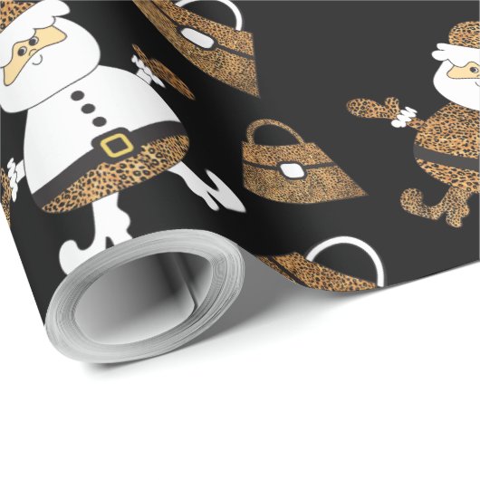 Papier Cadeau Motif de poche Leopard Père Noël en noir (Coin rond)