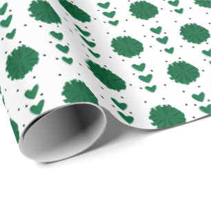 Papier Cadeau Motif de poèmes et coeurs verts pour les Pom-pom