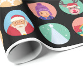 Papier Cadeau Motif de point d'amis de Noël (noir) (Coin rond)