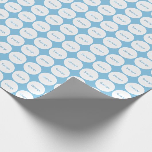 Papier Cadeau Motif de points blanc sur bleu-clair avec le nom (Coin)