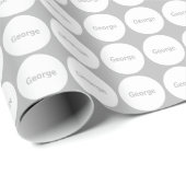 Papier Cadeau Motif de points blanc sur le gris avec le nom (Coin rond)