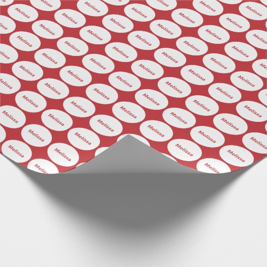 Papier Cadeau Motif de points blanc sur rouge foncé avec le nom (Coin)