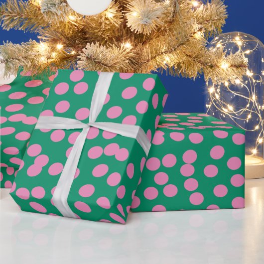 Papier Cadeau Motif de points et de points roses et verts mignon (Vacances)