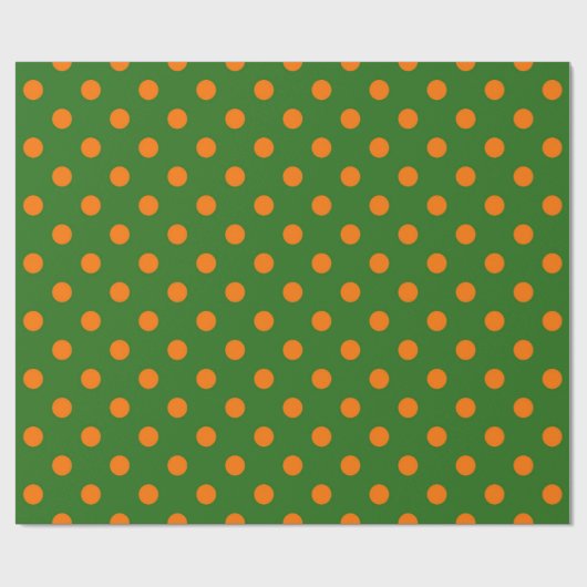 Papier Cadeau Motif de points orange sur fond vert (Plat)