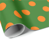 Papier Cadeau Motif de points orange sur fond vert (Coin rond)
