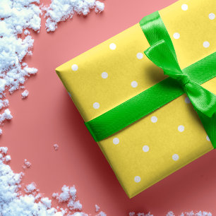 Papier Cadeau Motif de points Polka Jaune et Blanc