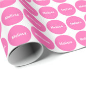 Papier Cadeau Motif de points rose sur le blanc avec le nom (Coin rond)