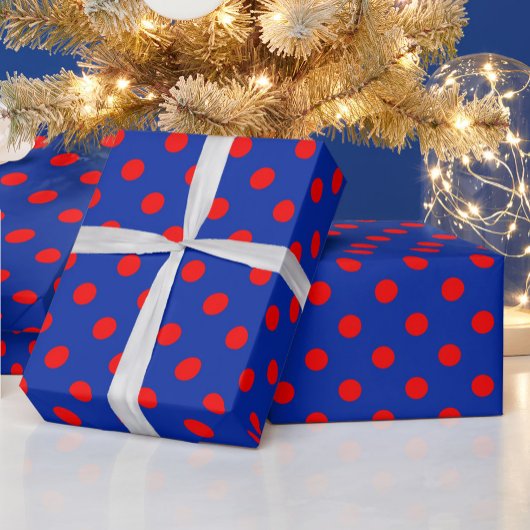 Papier Cadeau Motif de points rouges sur fond bleu 