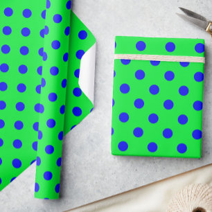 Papier Cadeau Motif de pois en bleu sur fond vert