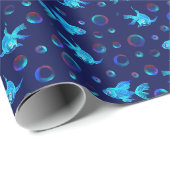 Papier Cadeau motif de poisson bleu (Coin rond)