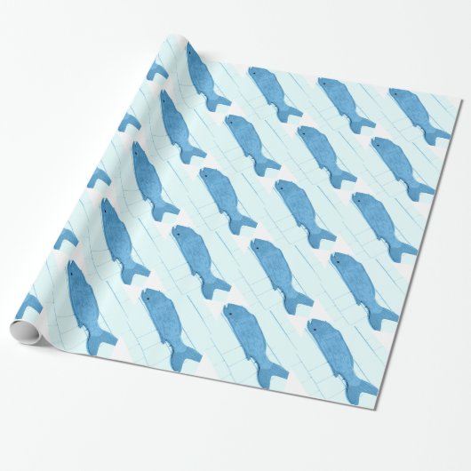 Papier Cadeau Motif de poisson bleu diagonal (Déroulé)