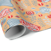 Papier Cadeau Motif de poisson moderne (Coin rond)