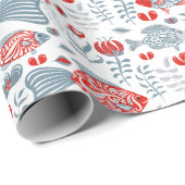 Papier Cadeau Motif de poisson moderne (Coin rond)