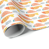 Papier Cadeau Motif de poissons de natation d'art populaire (Coin rond)