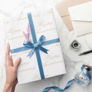 Papier Cadeau Motif de police du script Gold happy anniversaire