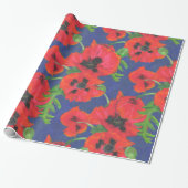 Papier Cadeau Motif de Poppies orientales rouges et noires sur b (Déroulé)