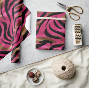 Papier Cadeau Motif de Poster de animal Black Pink Gold Zebra