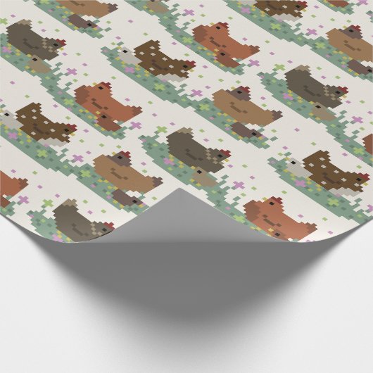 Papier Cadeau Motif de poulets pixel adorables (Coin)