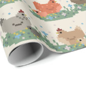 Papier Cadeau Motif de poulets pixels mignons (Coin rond)