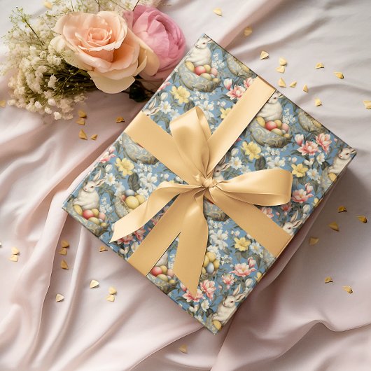Papier Cadeau Motif de printemps Vintage de Pâques