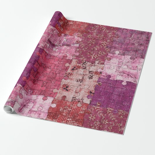 Papier Cadeau Motif de puzzle de tissu couleur transparente (Déroulé)