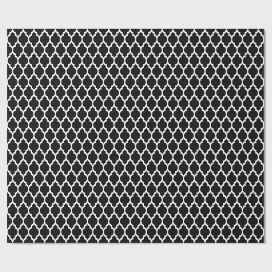 Papier Cadeau Motif de Quatrefoil Marocain Noir Blanc #4 (Plat)