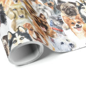 Papier Cadeau Motif de races de chiens d'aquarelle (Coin rond)