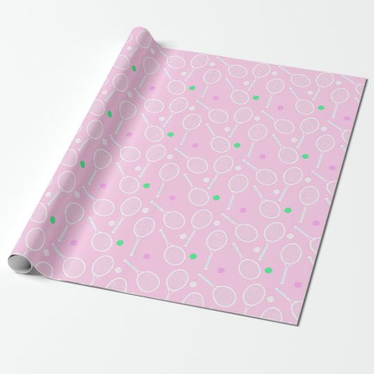 Papier Cadeau Motif de raquette de tennis rose (Déroulé)