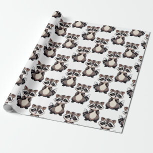 Papier Cadeau Motif de Raton Laveur Blanc