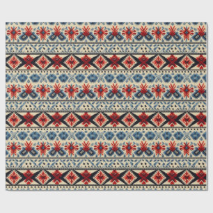 Papier Cadeau Motif de rayure de broderie folklorique traditionn