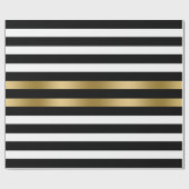 Papier Cadeau Motif de rayures noir, blanc et or (Plat)