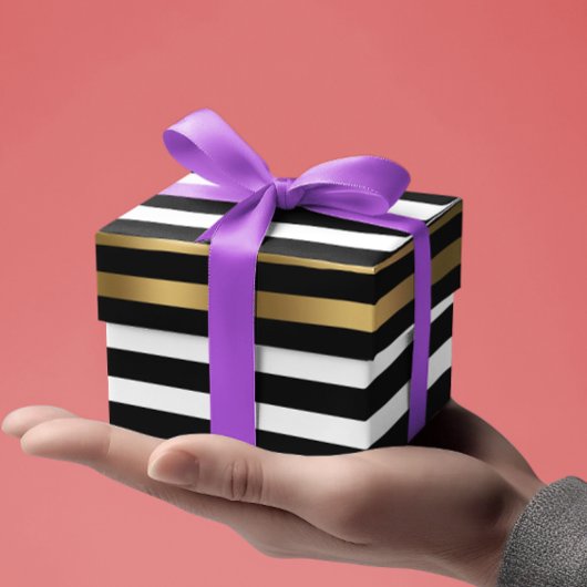 Papier Cadeau Motif de rayures noir, blanc et or