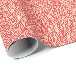 Papier Cadeau Motif de remous de Japonais - orange de corail