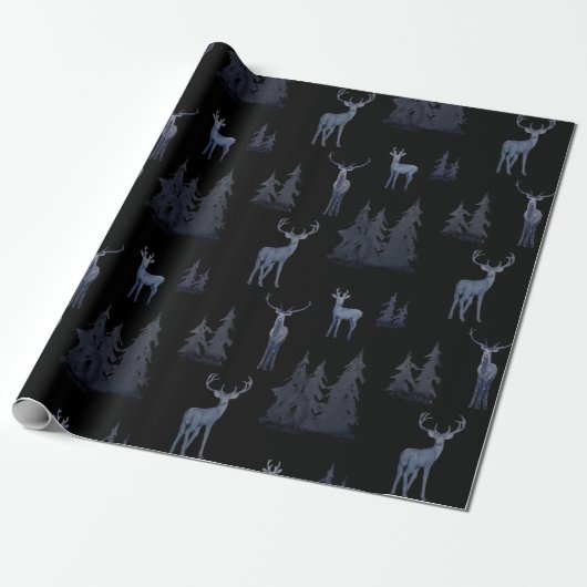 Papier Cadeau Motif de rennes Bleu Et Noir (Déroulé)