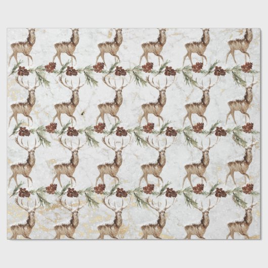 Papier Cadeau Motif de rennes mignon avec branche de sapin et pi (Plat)