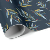 Papier Cadeau Motif de répétition botanique de Twigs avec or (Coin rond)