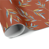 Papier Cadeau Motif de répétition botanique de Twigs avec or (Coin rond)