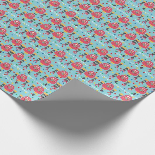Papier Cadeau Motif de robot de joyeux anniversaire (Coin)