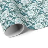 Papier Cadeau Motif de rose vert blanc/vert (Coin rond)