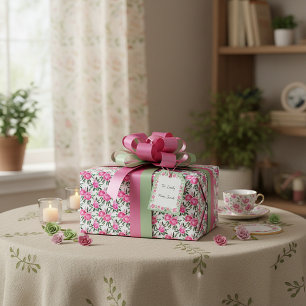 Papier Cadeau Motif de roses aquarelles roses