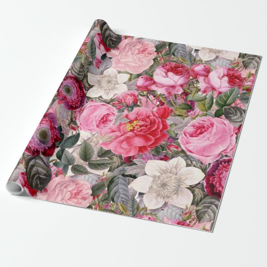 Papier Cadeau Motif de roses de fleur d'été (Déroulé)