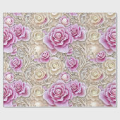 Papier Cadeau Motif De Roses Rose Et Blanc 3-D Glamour (Plat)