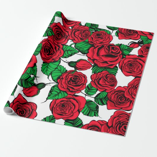 Papier Cadeau Motif de roses rouges (Déroulé)