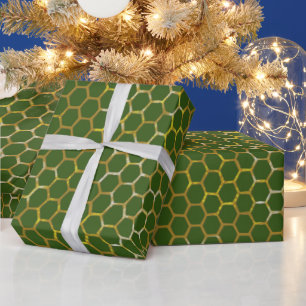 Papier Cadeau Motif de ruche Hexagon Vert Festif