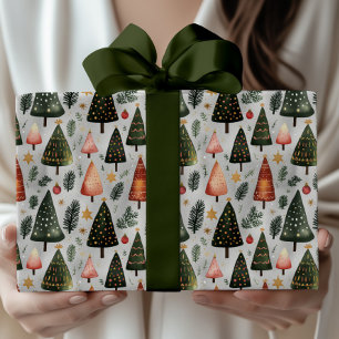 Papier Cadeau Motif de sapin de Noël nordique scandinave