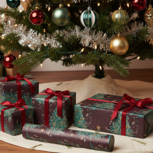 Papier Cadeau Motif de sapin de Noël Vintage rouge